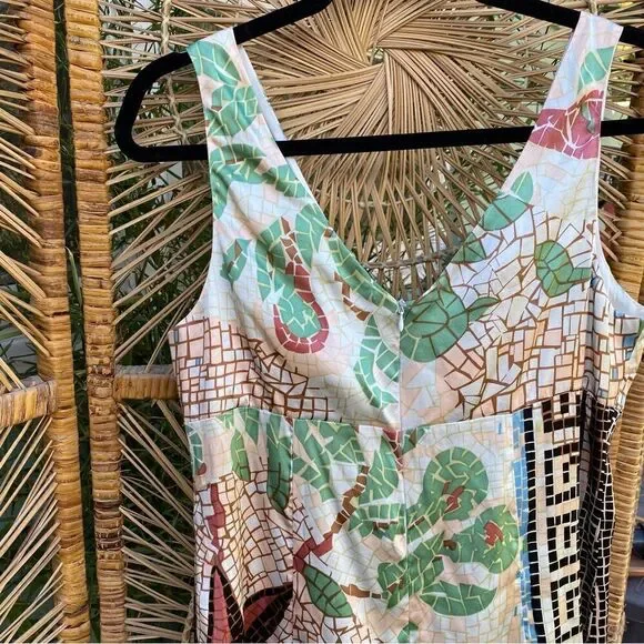 ✨ Beautiful handmade silk dress in a unique mosaic floral pattern. Size 12. - Picture 10 of 11